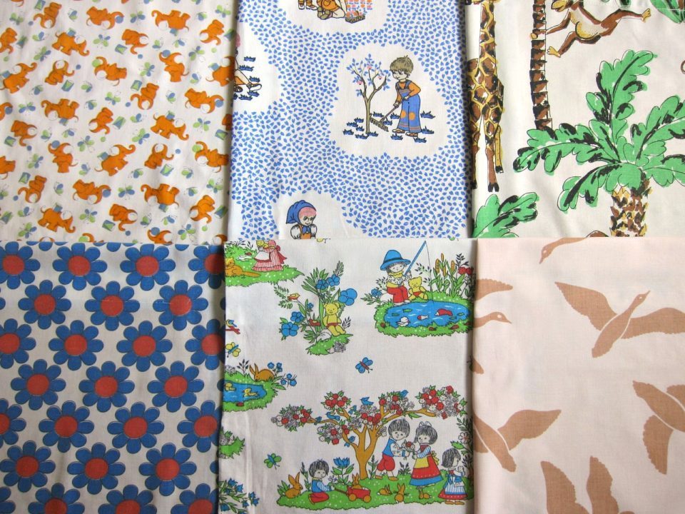 70年代の子ども柄レトロ生地 はぎれ6枚セット Frau Vintage