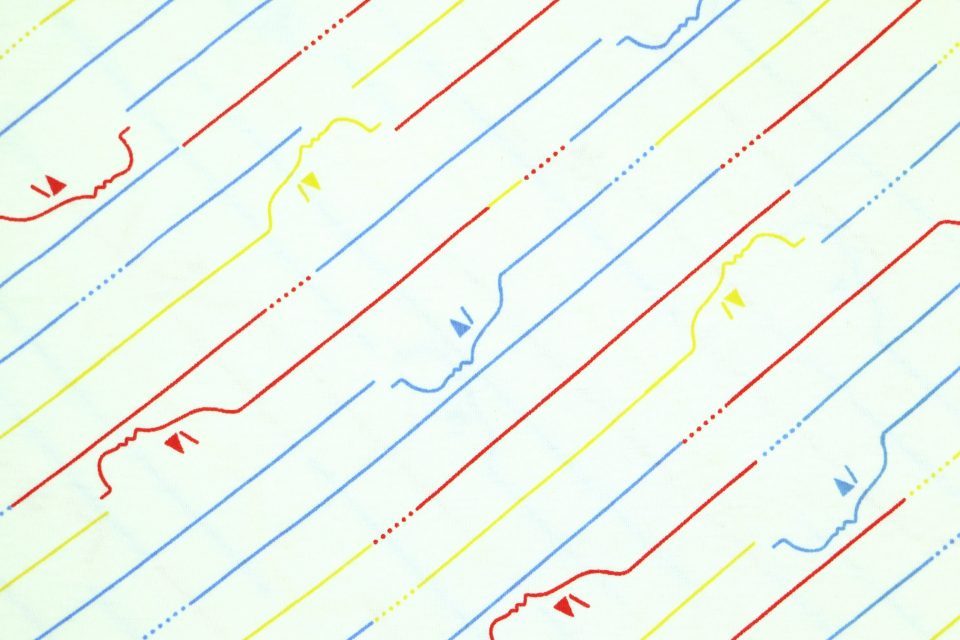 線で描いた横顔が小粋なレトロ生地(ストライプ) 幅120cm