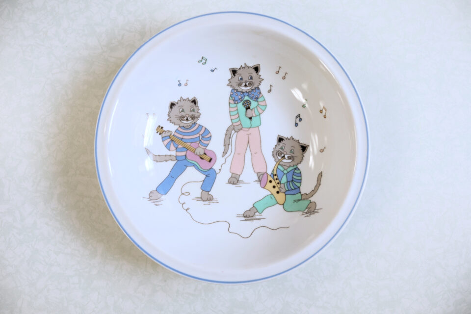 Decote Porzellan 猫のイラスト入りヴィンテージ深皿