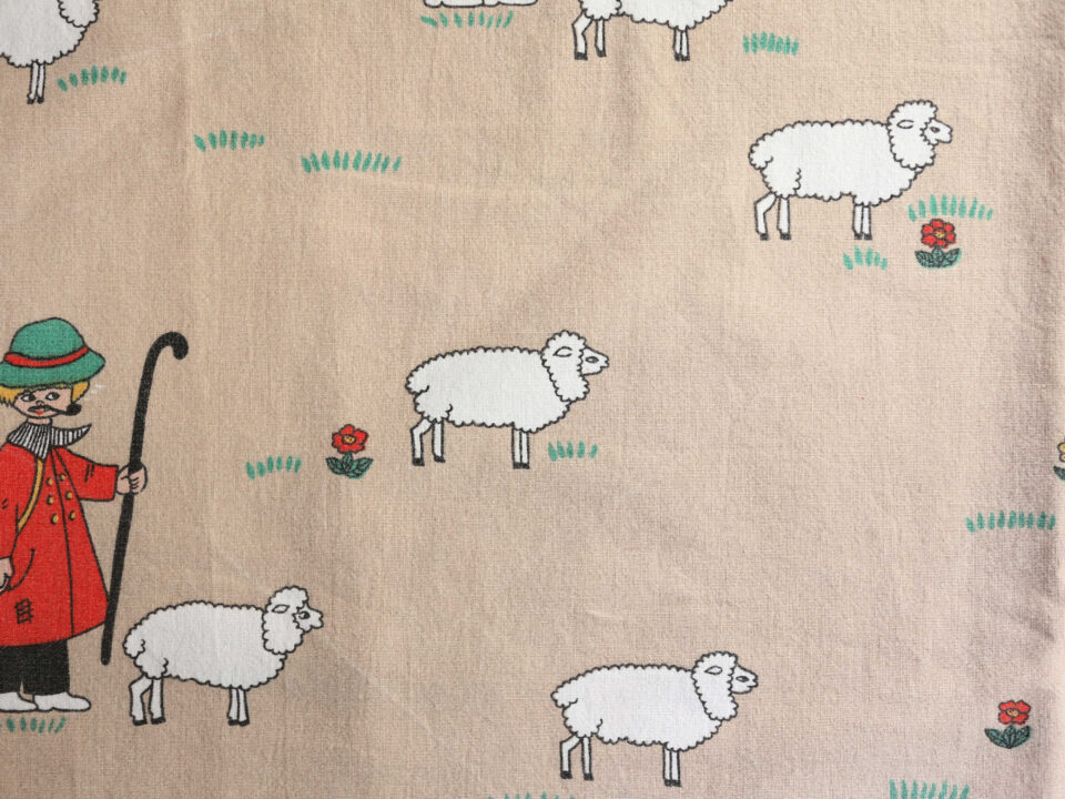 羊飼いとひつじ柄 ドイツ製ヴィンテージファブリック 幅93cm - 画像 (2)