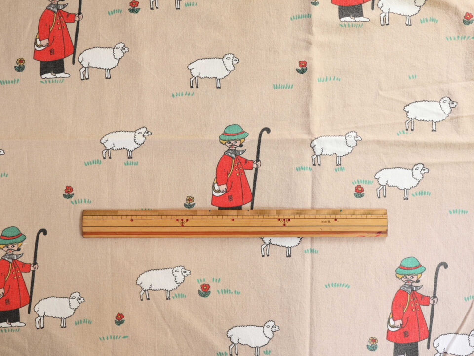羊飼いとひつじ柄 ドイツ製ヴィンテージファブリック 幅93cm - 画像 (4)
