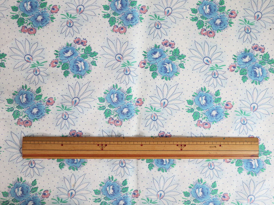 70年代 ブルーフラワー柄 ヴィンテージファブリック 未使用 幅125cm