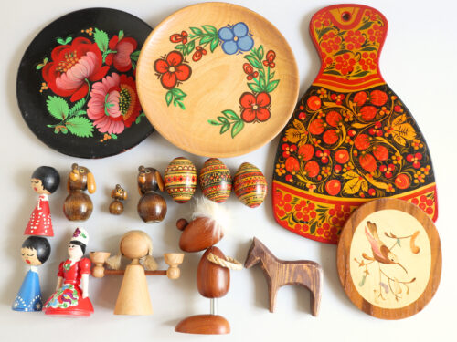 木製雑貨 まとめ売り 北欧民芸 ロシア民芸 木製トレイ 人形など